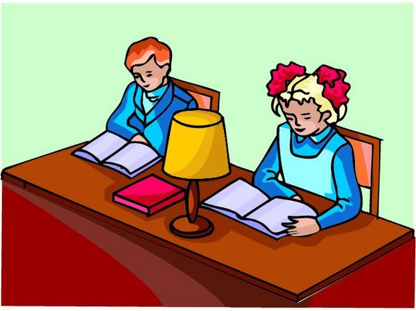 cartoon of two students studying at a table