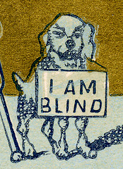 drawing of a dog with an I am blind sign