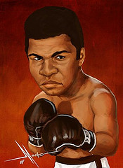 drawing of Muhammad Ali and boxing gloves