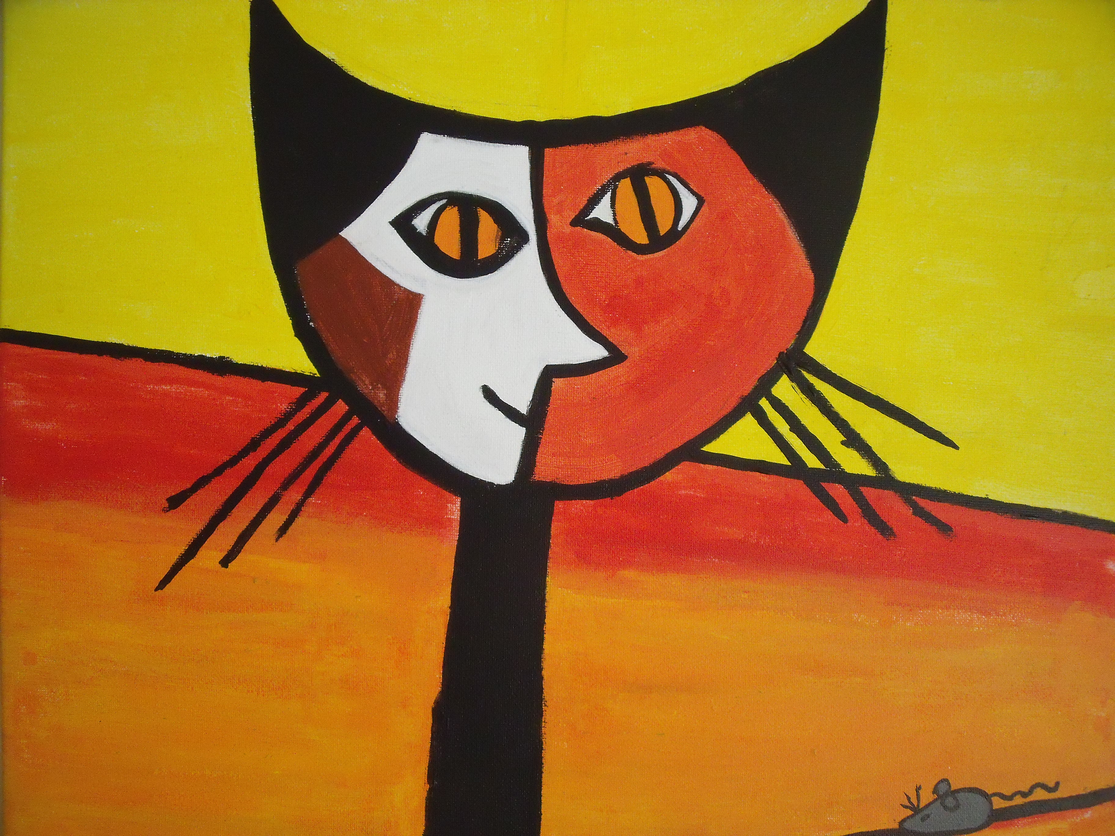 painting of a cat with large eyes