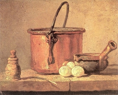 painting of old cooking utensils