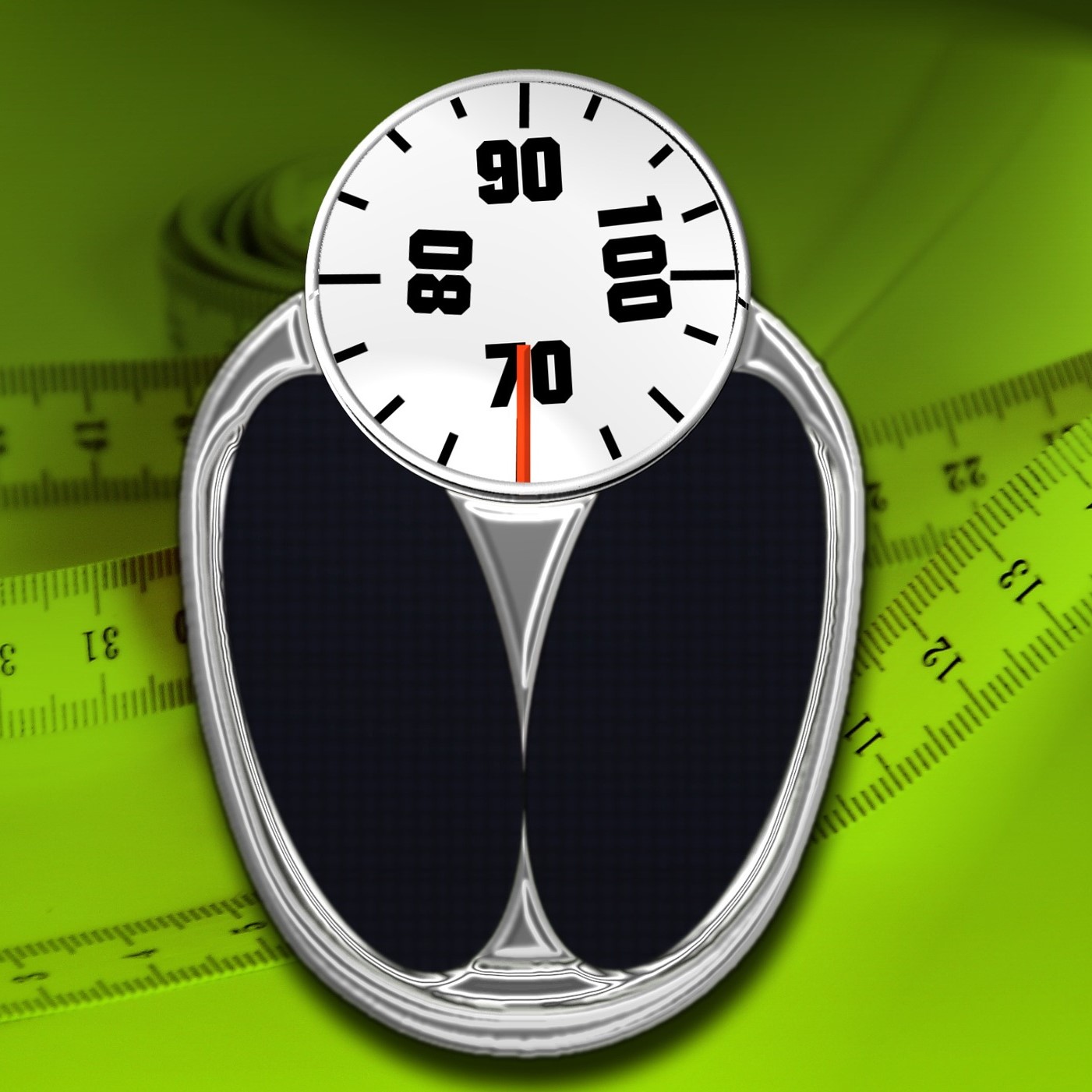 bathroom scales with the numbers 70, 80, 90, 100 on the scales